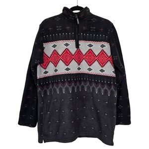 Catalina Fair Isle 1/4 Zip Fleece Pullover Women’s L Black Gray Red
